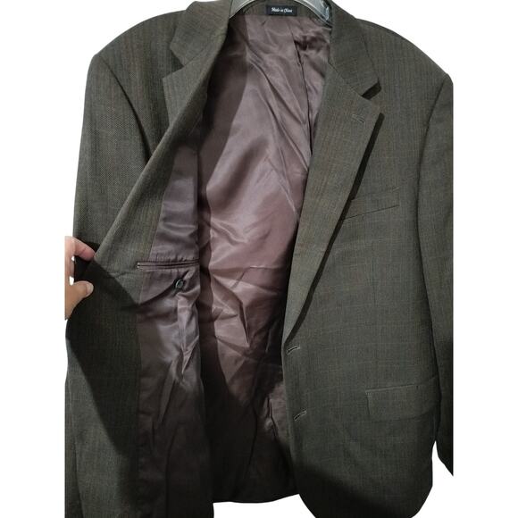 M607)IZOD Pure wool Woolmark Brown 
Herringbone Two button Blazer Sport Coat 44L - Picture 6 of 12